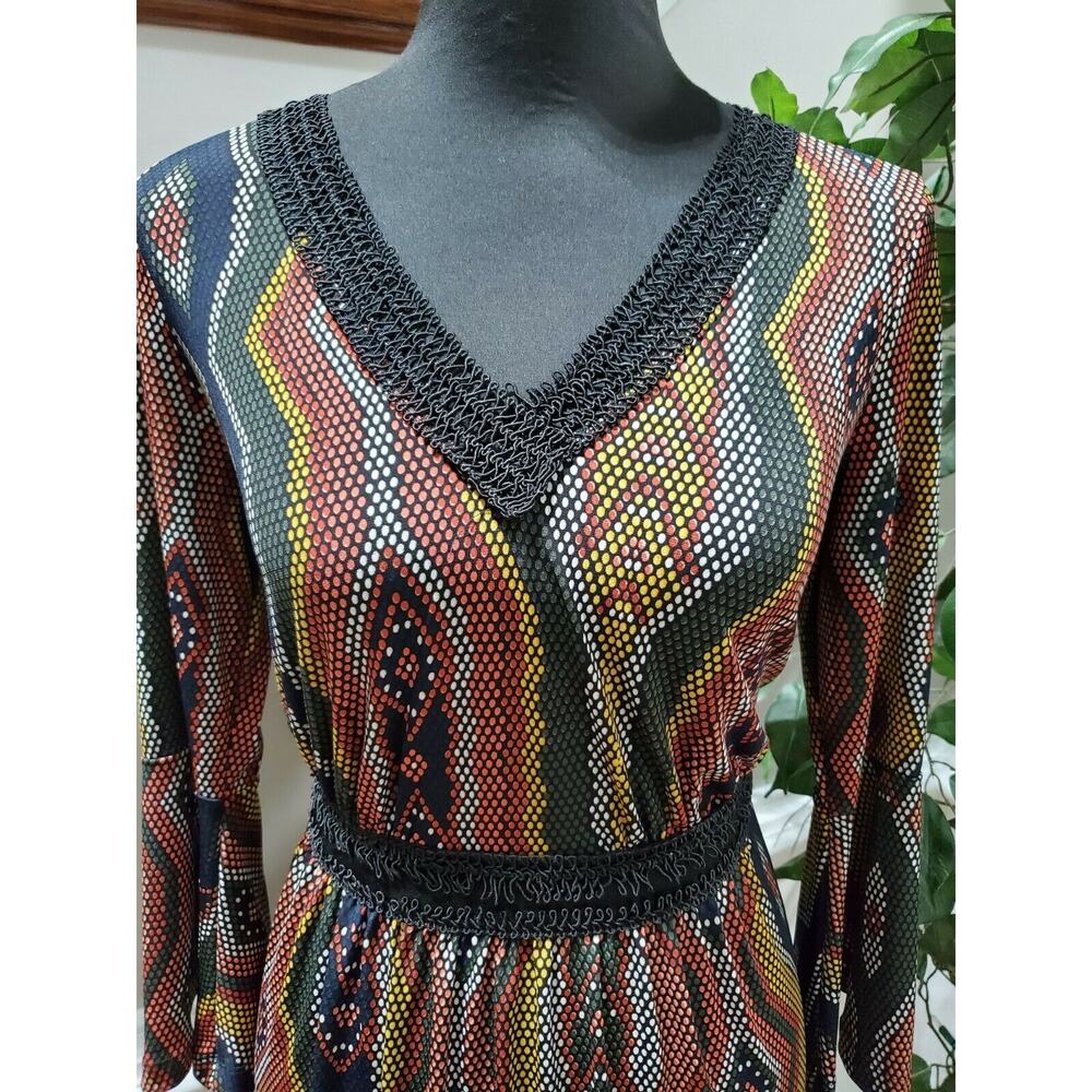 NewYork & Co. Women Multicolor Polyester V-Neck Long Sleeve Knee Length Dress XS - Picture 6 of 12